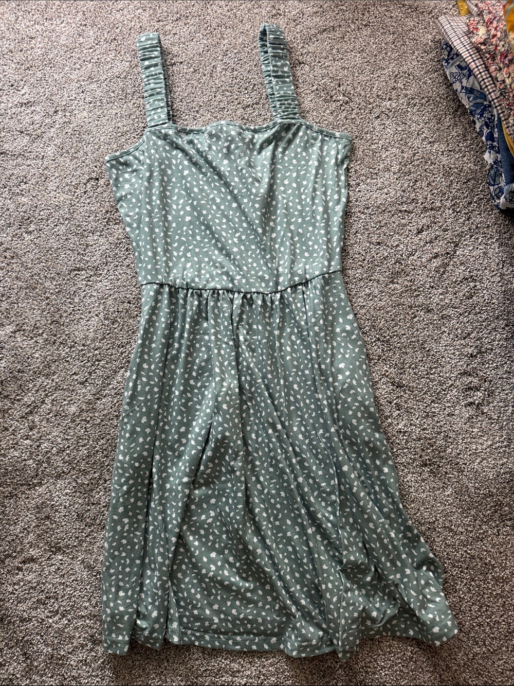 Mint Green Printed Midi Sundress with Ruched Straps
